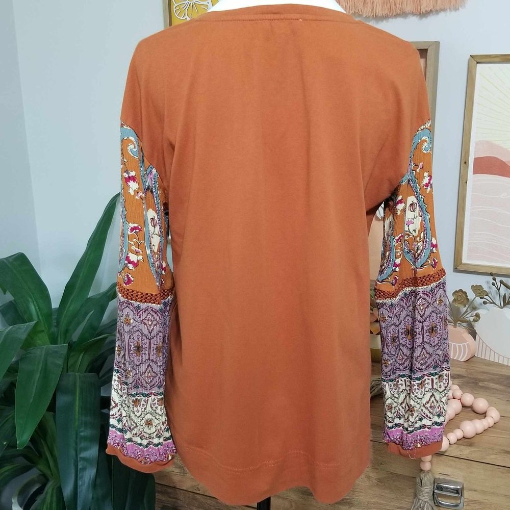Top. Cinnamon, Cream, Lavender Floral/Multi Print. Cotton Bleu Brand - Picture 6 of 10